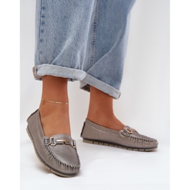 S.Barski Brokatowe Płaskie Mokasyny Ze Skóry Naturalnej D&A LR51-546 Srebrne srebrny 2