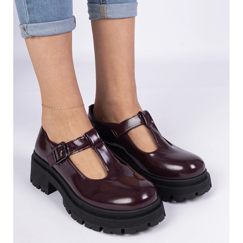 Bordowe półbuty na platformie z ekoskóry czerwone 2