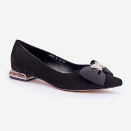 Eleganckie Zamszowe Baleriny Damskie Z Kokardką Laura Messi 2893 Czarne 4