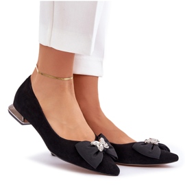 Eleganckie Zamszowe Baleriny Damskie Z Kokardką Laura Messi 2893 Czarne 8