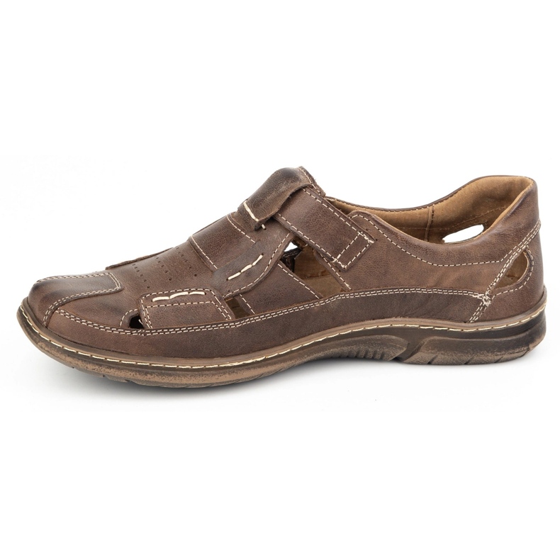KOMODO Buty męskie skórzane na rzep 937KOM ciemno brązowe 1