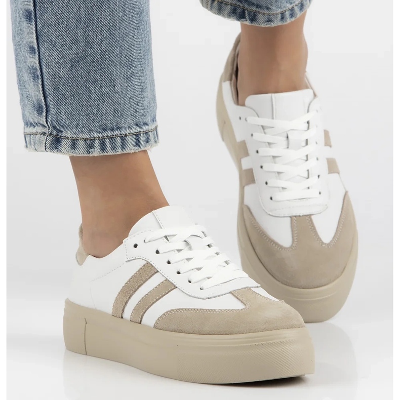 Skórzane sneakersy Filippo DP6841/24 Białez beżem 1