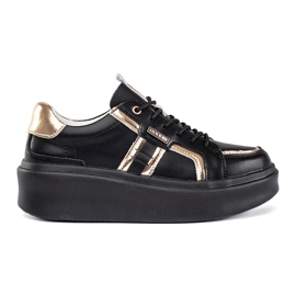 Skórzane czarne sneakersy na platformie 4