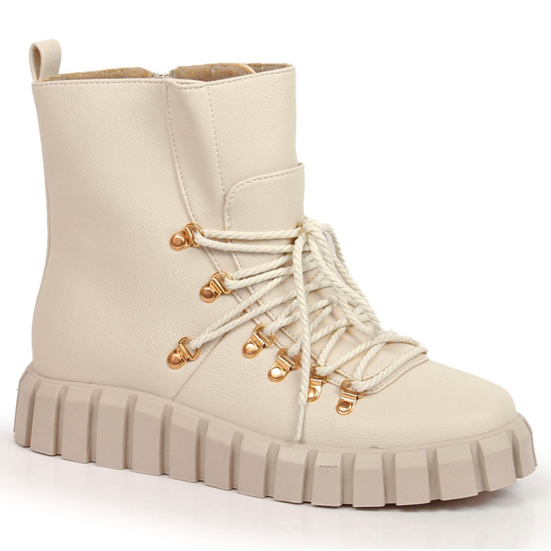 Botki damskie na platformie ocieplane beżowe Potocki WOL108B beżowy 1