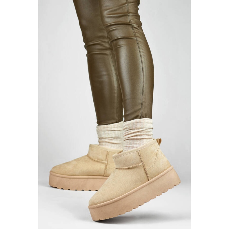 Śniegowce damskie botki na platformie jasny beż TL242-BE beżowy 2