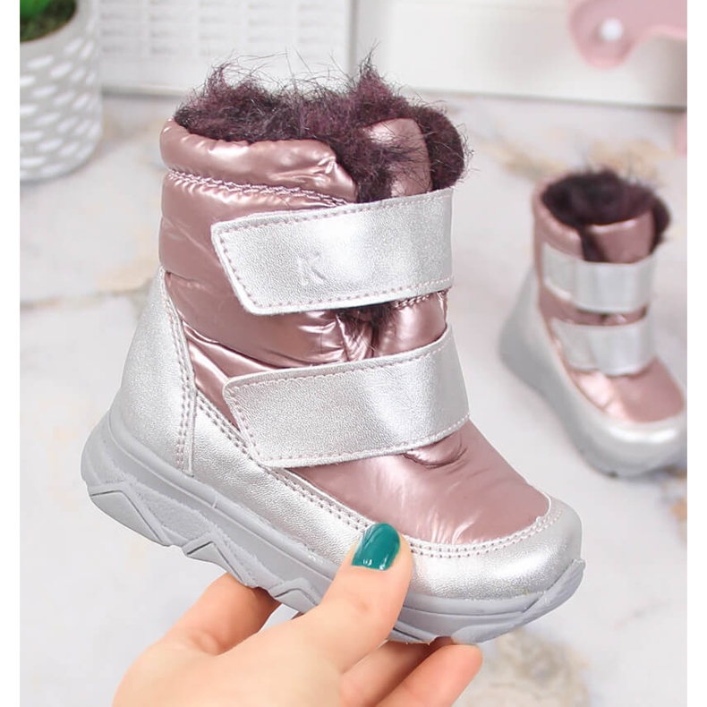 Wodoodporne śniegowce dziewczęce z membraną na rzepy Kornecki 6895 różowe 2