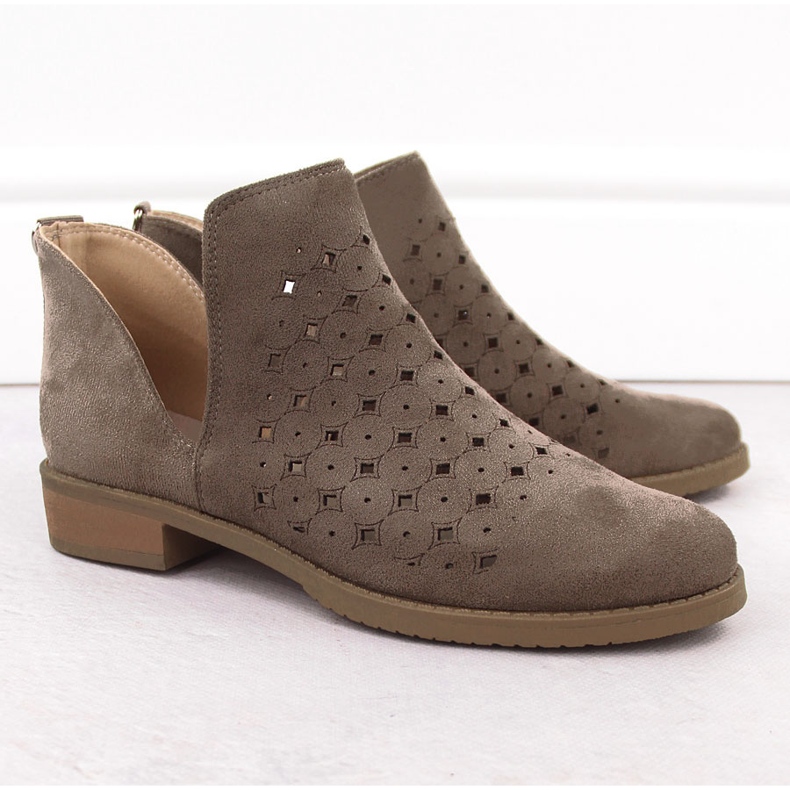 M. DASZYŃSKI Botki damskie zamszowe ażurowe wsuwane brązowe M.Daszyński SA62-102 2