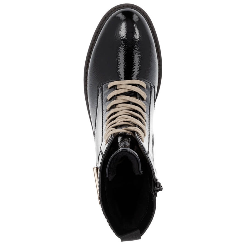 Skórzane damskie oficerki lakierowane czarne Remonte D8663-00 1