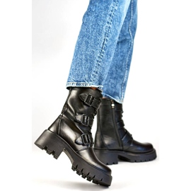 Workery damskie wysokie motocyklowe botki ze sprzączkami czarne GD-FL2206B 1