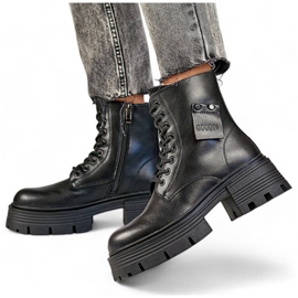 Skórzane workery damskie na platformie czarne GD-TL56B 1