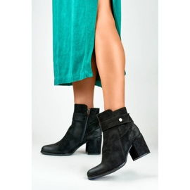 Botki damskie na słupku zamszowe czarne 260041B-SU 2