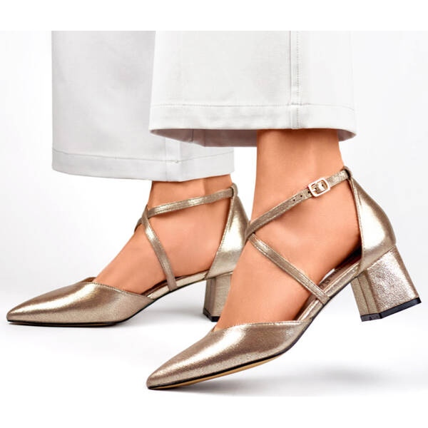 Czółenka damskie z paskami na obcasie srebrne GD-FL1150T srebrny 1