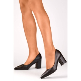 Czółenka damskie w szpic na słupku czarne KJ-42B 2