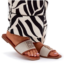Eleganckie Klapki Damskie Z Ozdobą Na Płaskim Obcasie Camel brązowe 8