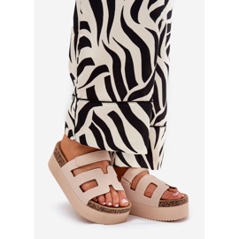 Klapki Na Masywnej Platformie Beżowe beżowy 1