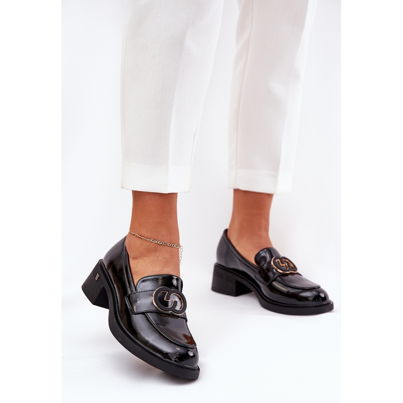 Lakierowane Skórzane Mokasyny Na Obcasie Vinceza 18102 Czarne 1