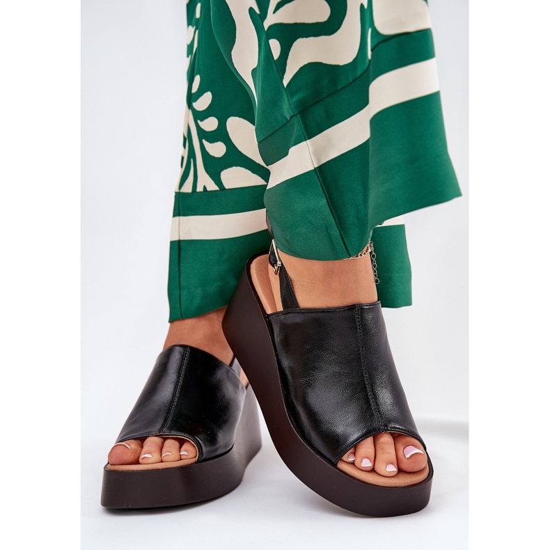 Jezzi Sandały Damskie Z Eko Skóry Na Platformie I Koturnie Czarne 2