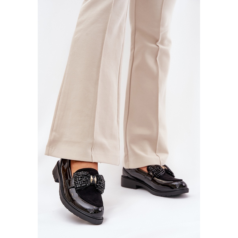 Lakierowane Mokasyny Damskie Z Kokardką S.Barski HY51-319 Czarne 2