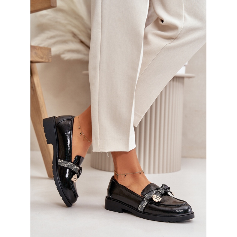 Lakierowane damskie mokasyny z kokardą S.Barski HY42-331A czarne 4