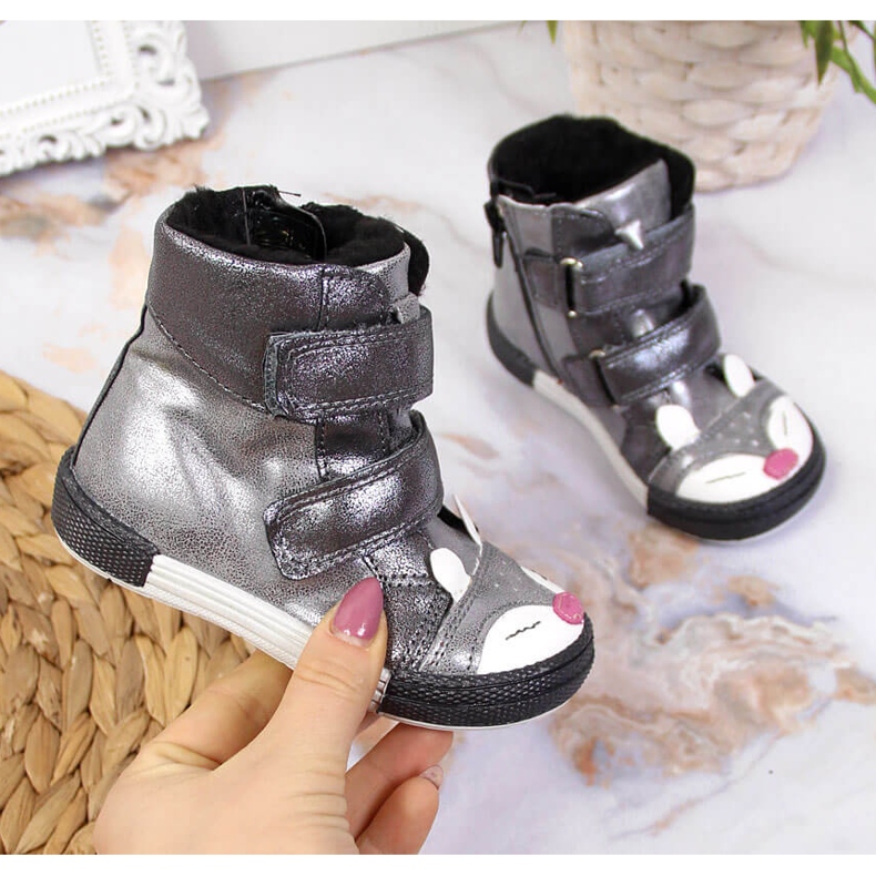 Trzewiki dziewczęce na rzepy lisek srebrne Kornecki 6583 srebrny 2