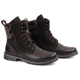Olivier Buty męskie sztyblety militarne motocyklowe skórzane 83KZ brązowe 3