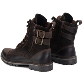 Olivier Buty męskie sztyblety militarne motocyklowe skórzane 83KZ brązowe 5