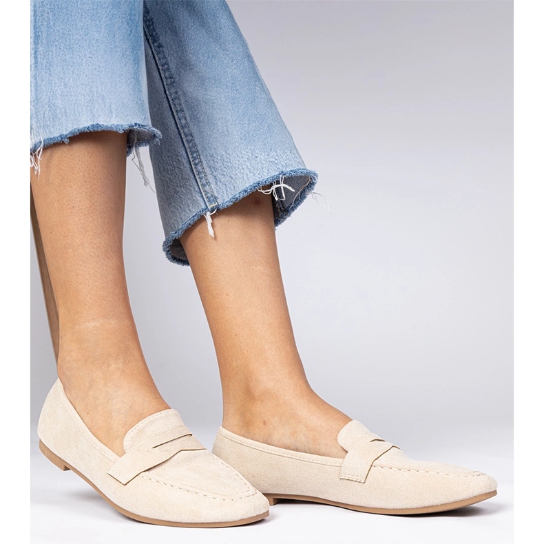 Beżowe eleganckie mokasyny z ekozamszu beżowy 1