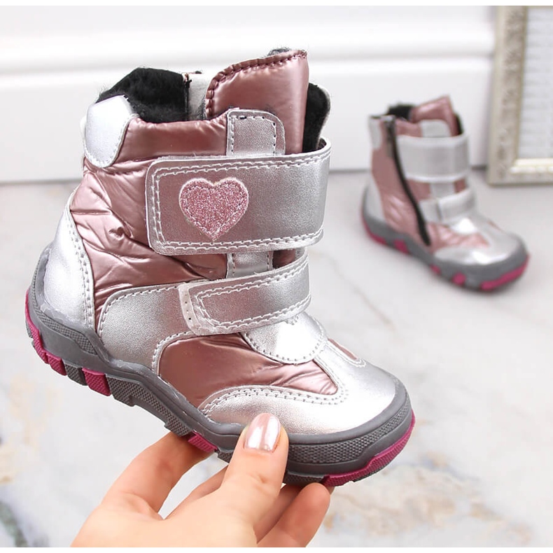 Botki buty dziewczęce na rzepy ocieplane Kornecki 6968 srebrny 1