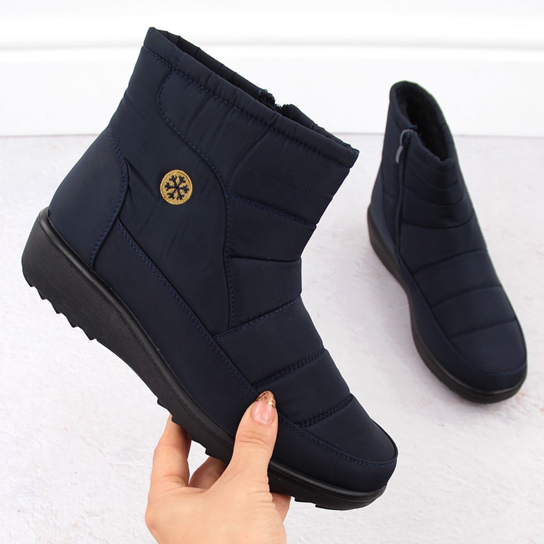 Botki damskie śniegowce granatowe Unisoft 7997 niebieskie 1