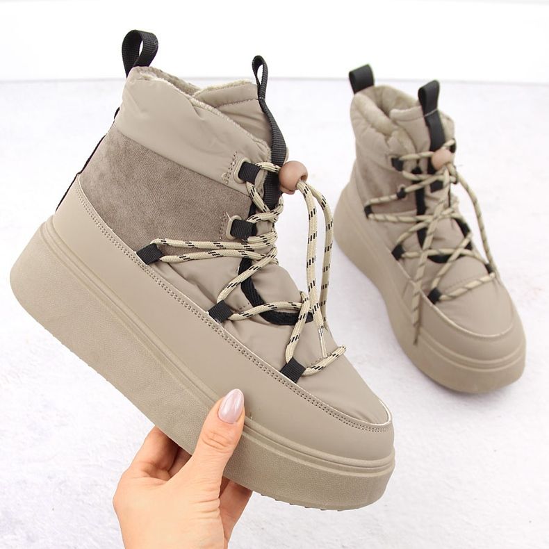 Śniegowce damskie botki na pltformie beżowe Potocki 72302 beżowy 1