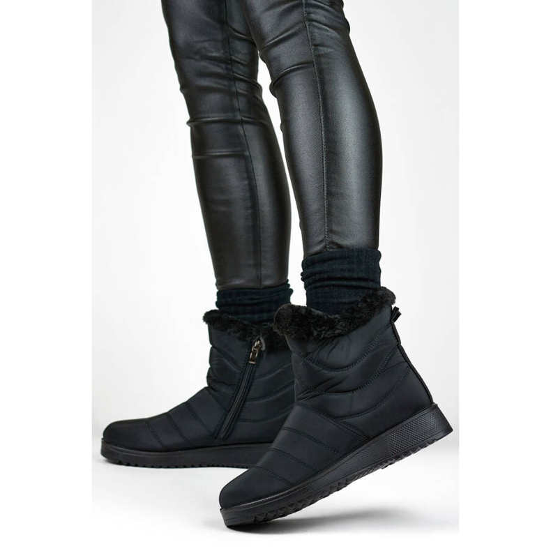 Śniegowce damskie botki ocieplane z futerkiem czarne W76B 2