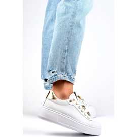 Sneakersy damskie na platformie z ozdobami białe EV392-1GO 2