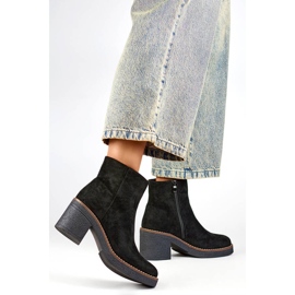 Botki damskie klasyczne na obcasie zamszowe czarne 9613B 2
