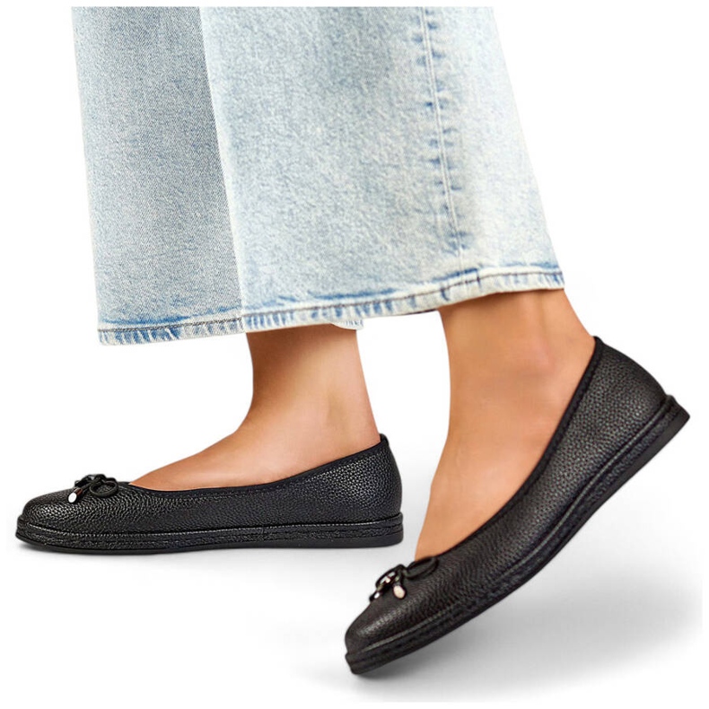 Baleriny damskie z kokardką komfortowe czarne GD-XR392A-B 1