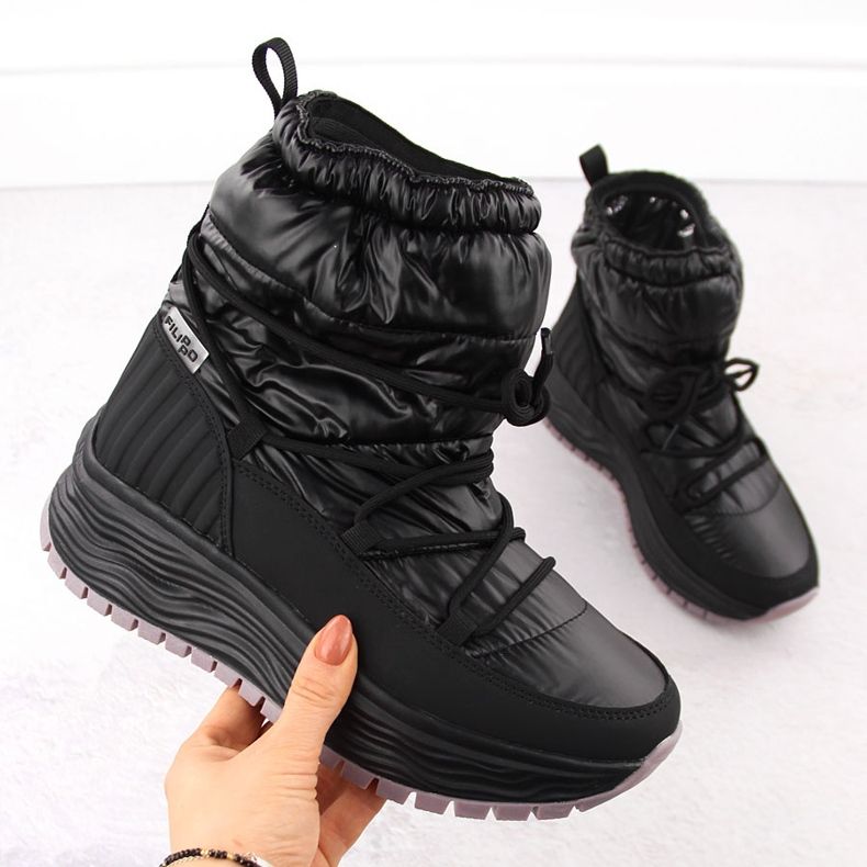 Śniegowce damskie wsuwane na platformie czarne Filippo DBT6647 1