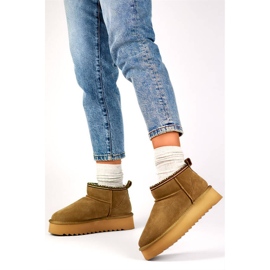 Skórzane botki damskie śniegowce zamszowe brązowe YU9001KH 2