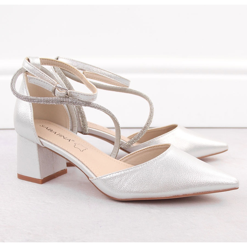 Sandały damskie w szpic z cyrkoniami srebrne Sabatina srebrny 2