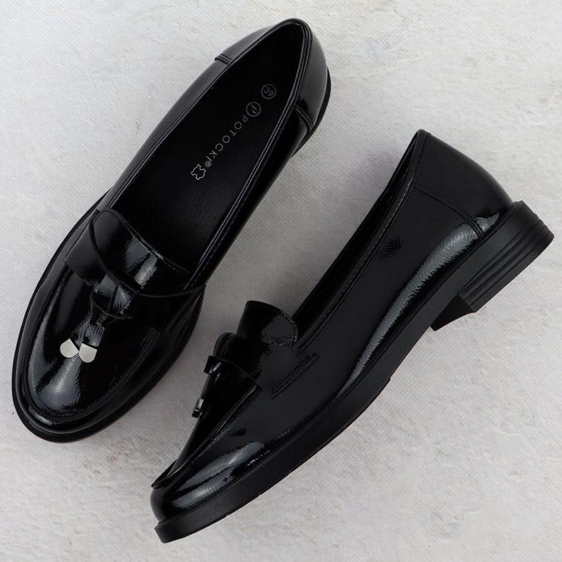 Półbuty damskie lakierowane lordsy czarne Potocki SZ12369 2