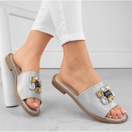 Klapki damskie z cyrkoniami komfortowe srebrne S.Barski 031 srebrny 2