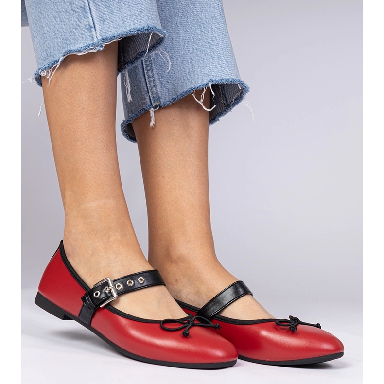 Czerwone damskie balerinki z kokardką 1