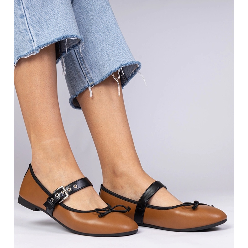 Brązowe damskie balerinki z kokardką 1