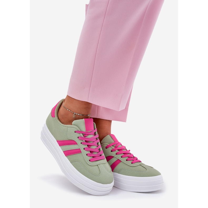Stylowe Sneakersy Damskie Na Platformie Zielone 1