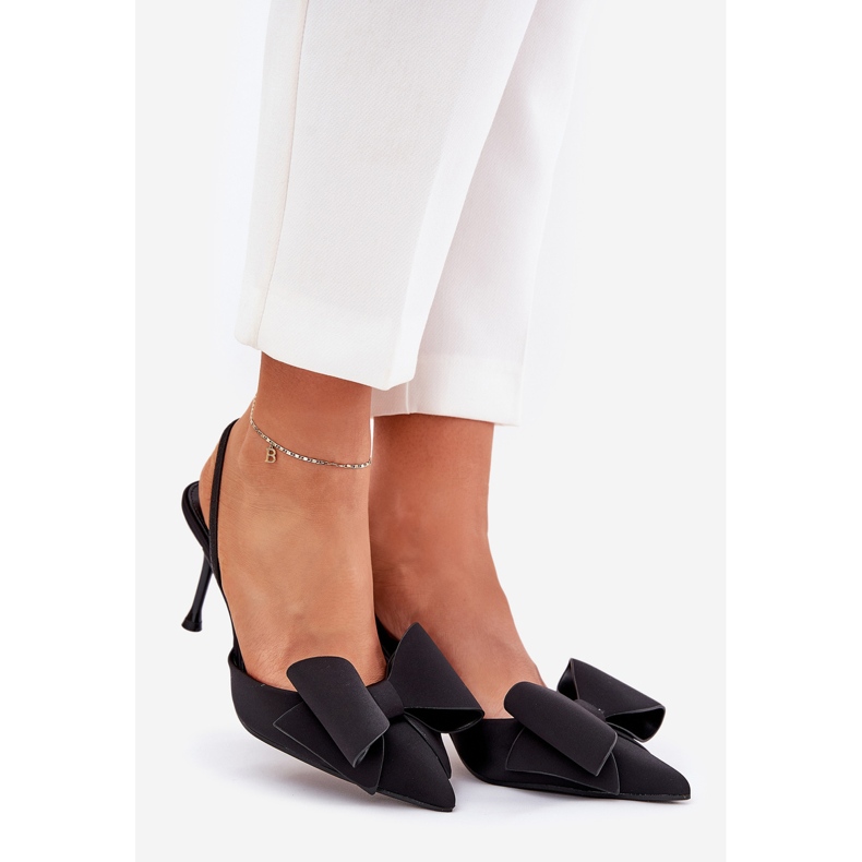 Szpilki Z Odkrytymi Piętami I Kokardką Czarne 1