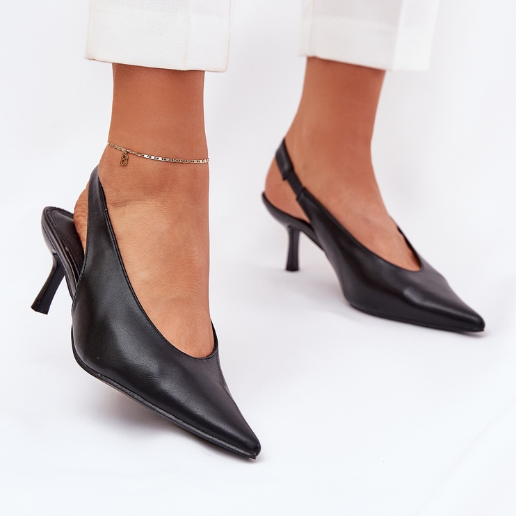 Szpilki Z Odkrytą Piętą Eko Skórzane Czarne 2