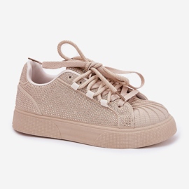 Sneakersy Damskie Ze Zdobieniem Na Platformie Beżowe beżowy 8