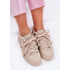 Sneakersy Damskie Ze Zdobieniem Na Platformie Beżowe beżowy 10