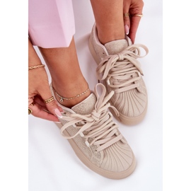 Sneakersy Damskie Ze Zdobieniem Na Platformie Beżowe beżowy 11