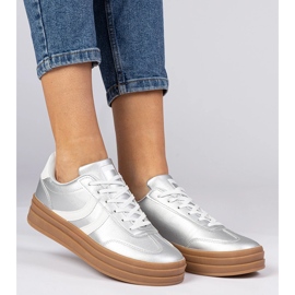 Srebrne sneakersy trampki damskie sportowe na platformie srebrny 1