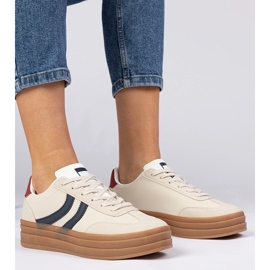Beżowe sneakersy trampki damskie z granatowym dodatkiem białe 1