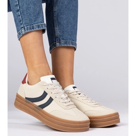 Beżowe sneakersy trampki damskie z granatowym dodatkiem białe 2